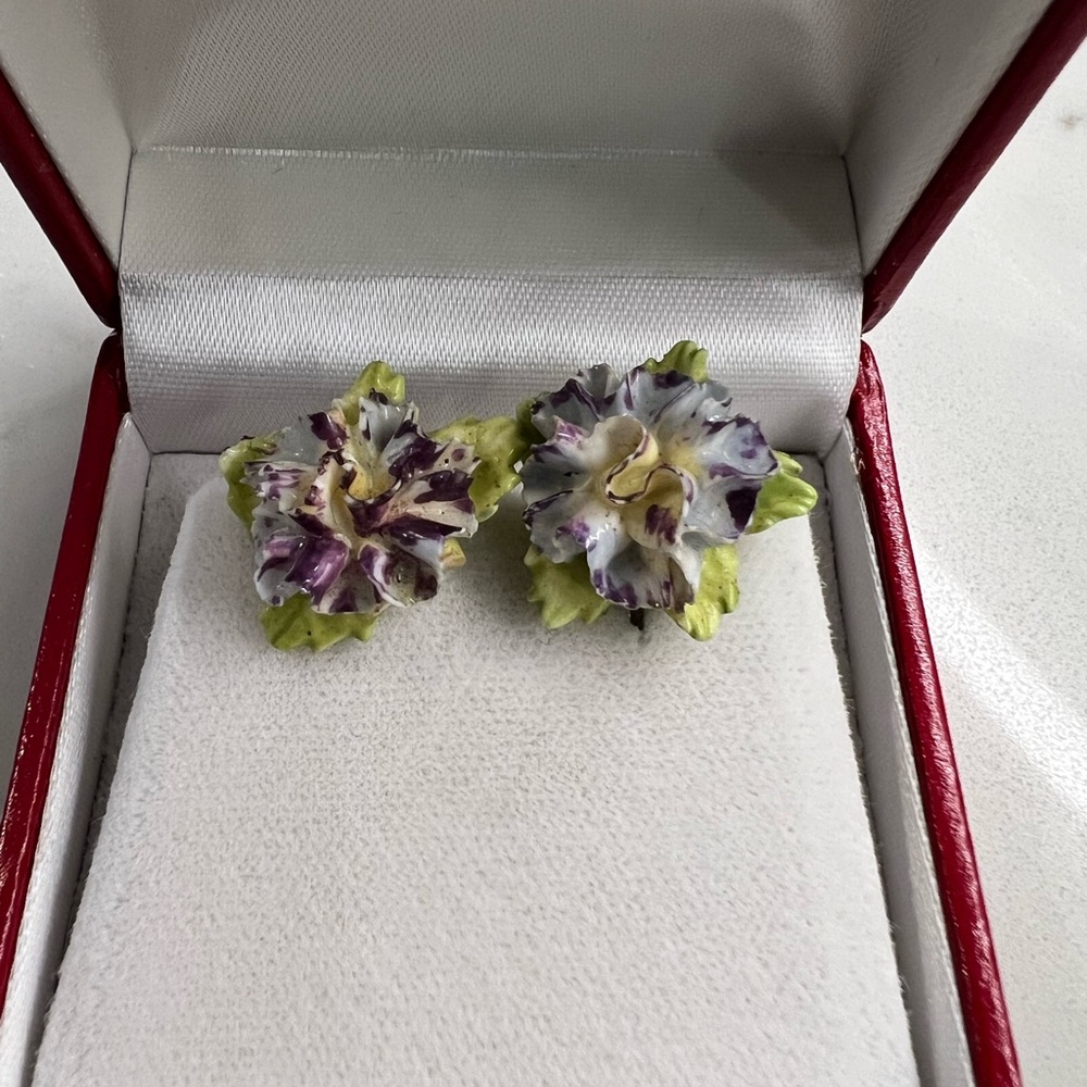 Royal Adderley Floral Bone China Brooch Pin And Earrings Jewelry Made in England - Picture 6 of 10